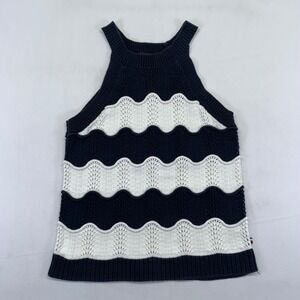 Tommy Hilfiger Knit Tank Top Womens XS‎ Striped Sleeveless Wave Pattern Crochet